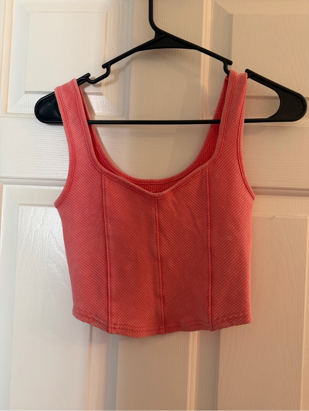 aerie Coral Pink Ribbed Scoop Crop Tank